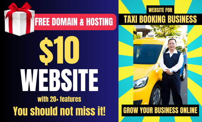 Gig Preview - Create taxi booking website, free hosting, free domain name, wordpress website