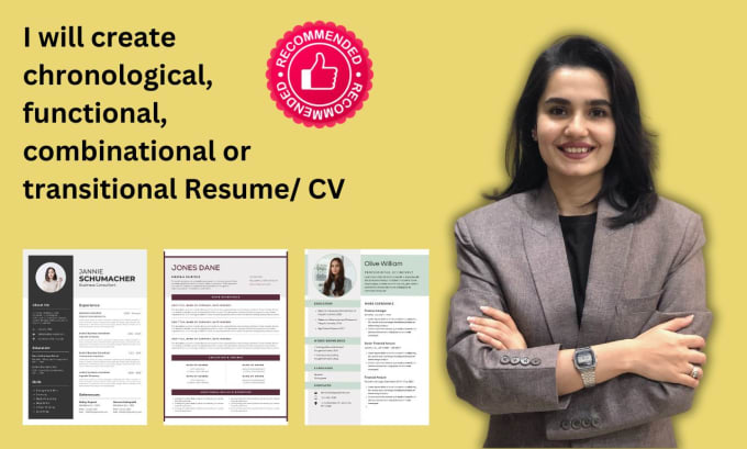 Gig Preview - Create chronological, functional, combinational or transitional resume cv