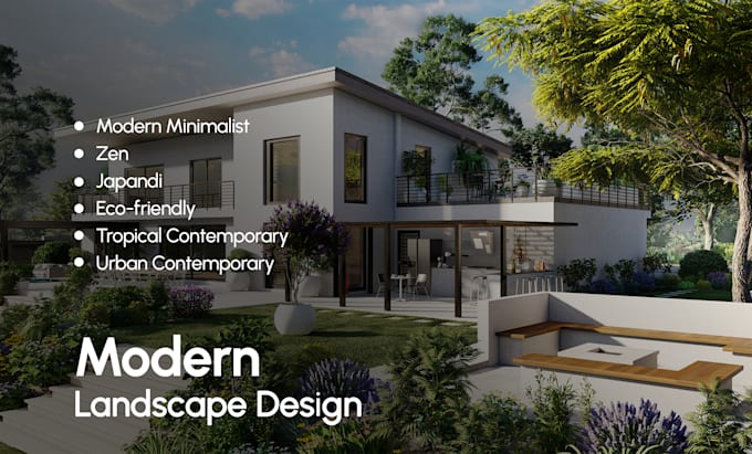 Gig Preview - Design modern backyard, front yard, patio, garden, pool