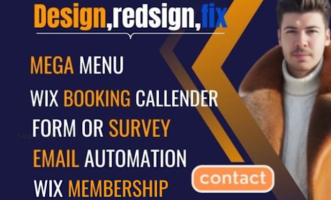 Gig Preview - Do wix booking calendar, mega menu, form survey, email automation, membership