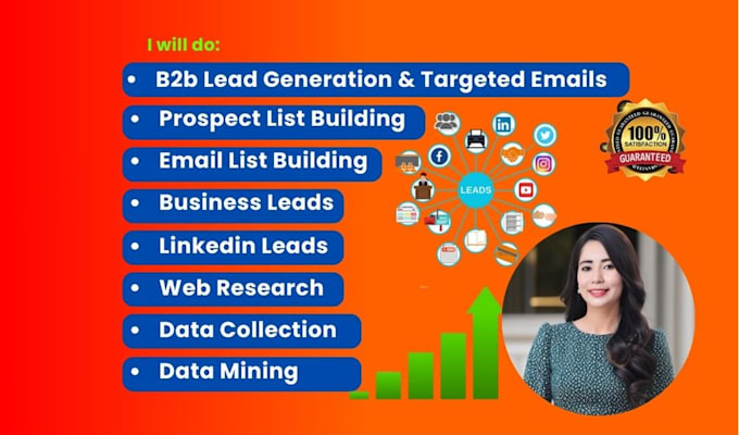 Gig Preview - B2b lead generation, email list building, linkedin, prospect list, web research