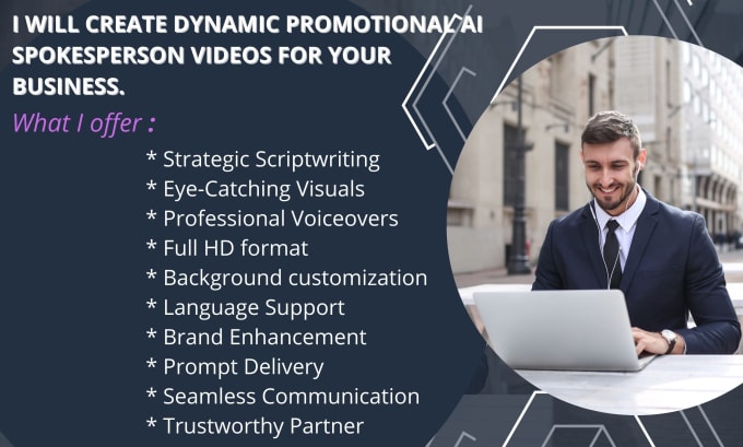 Gig Preview - Create dynamic promotional ai spokesperson video for your business