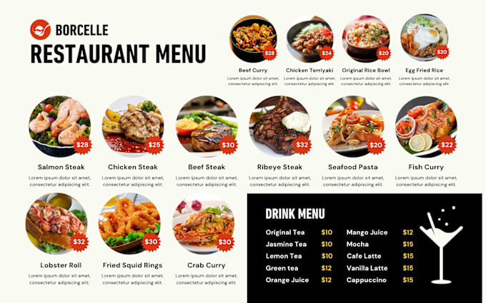 Gig Preview - Design food menu design, restaurant menu design, food flyer