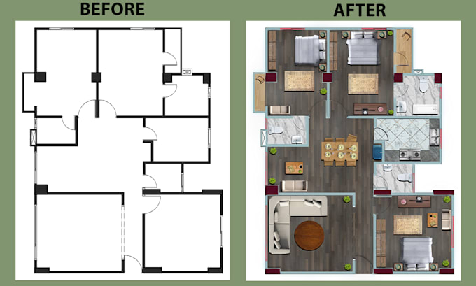 Gig Preview - Use photoshop to create an expertly rendered 2d floor plan