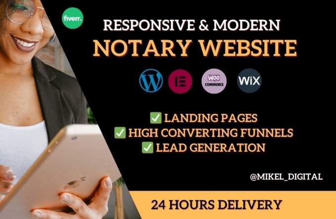 Gig Preview - Build notary website, notary landing page, notary wordpress website, notary logo