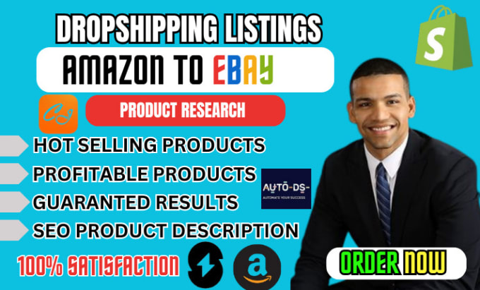 Gig Preview - Do amazon to ebay dropshipping products listing ebay etsy products uploading