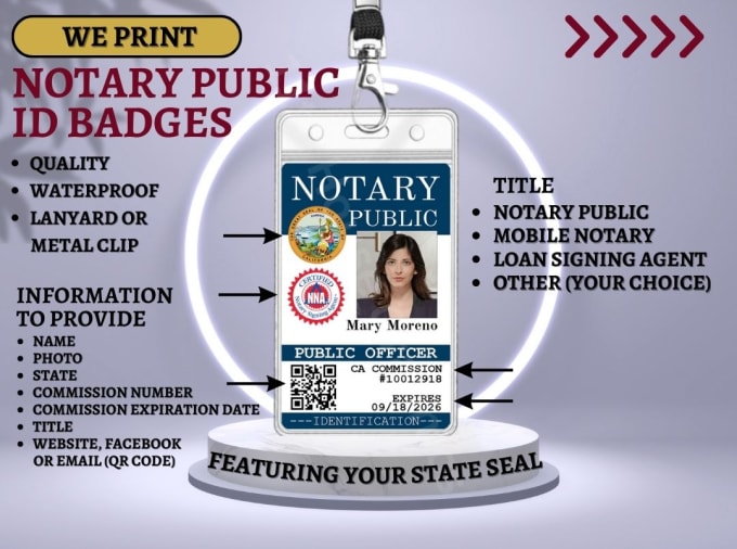 Gig Preview - Customize, print, and ship your notary public id badge