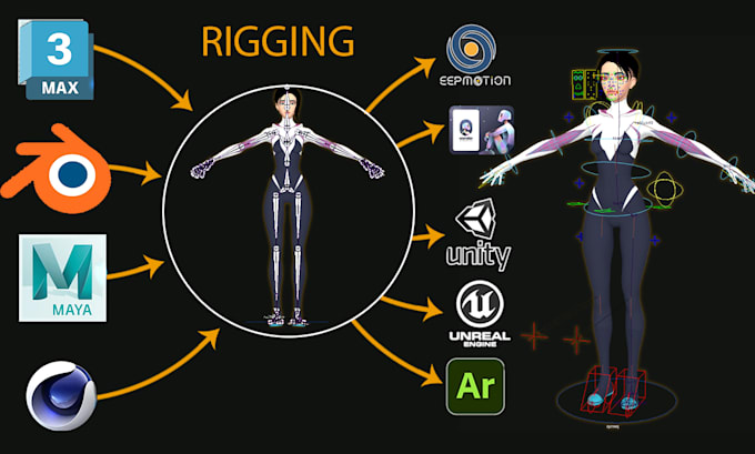 Gig Preview - Advanced 3d character rigging in maya ,blender for animation