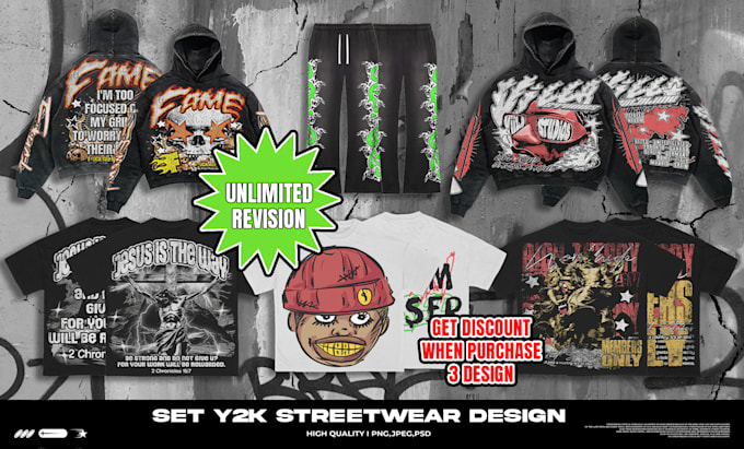 Gig Preview - Create a set y2k streetwear design for clothing brand