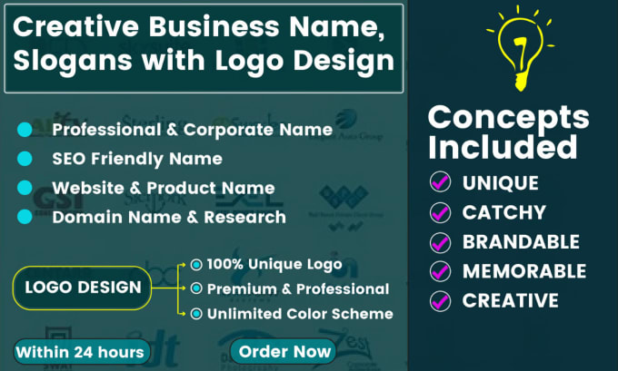 Gig Preview - Create iconic brandable business name,slogans, idea and logo