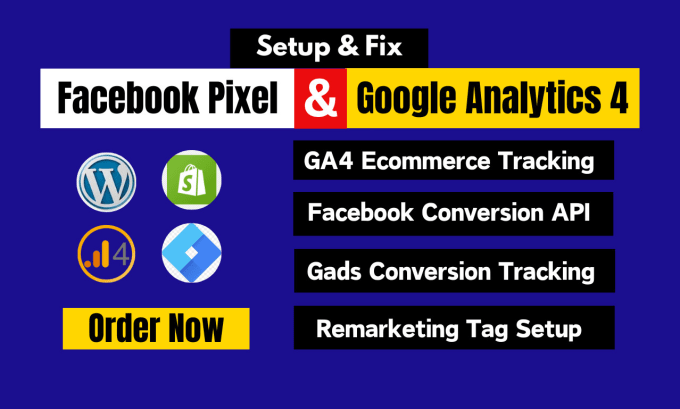 Gig Preview - Setup meta facebook pixel conversion api via gtm google analytics 4 tracking