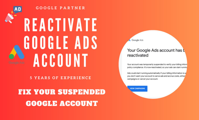 Gig Preview - Reactivate suspended google ads account due to circumventing