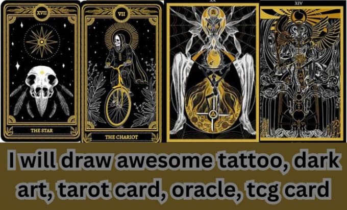 Gig Preview - Draw awesome tattoo, dark art, tarot card, oracle, tcg card