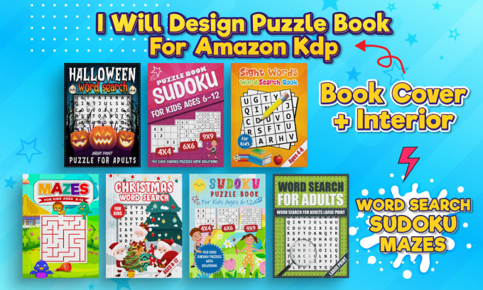 Gig Preview - Make activity book word search mazes sudoku cover for KDP amazon