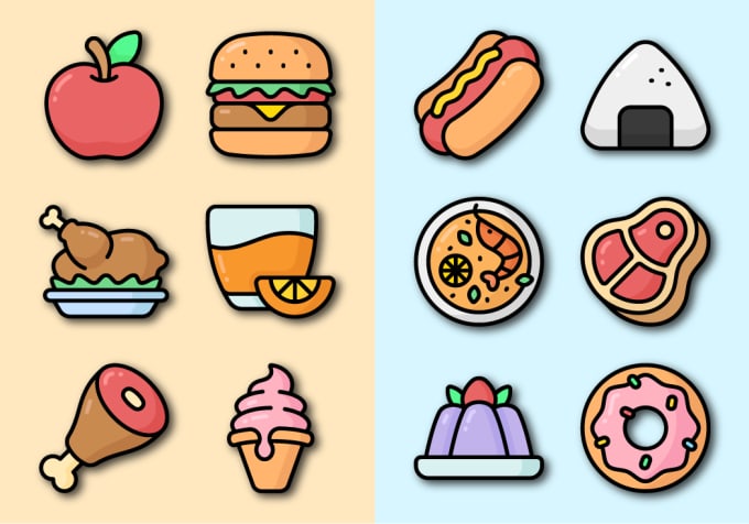 Gig Preview - Design unique illustrated food icons and stickers