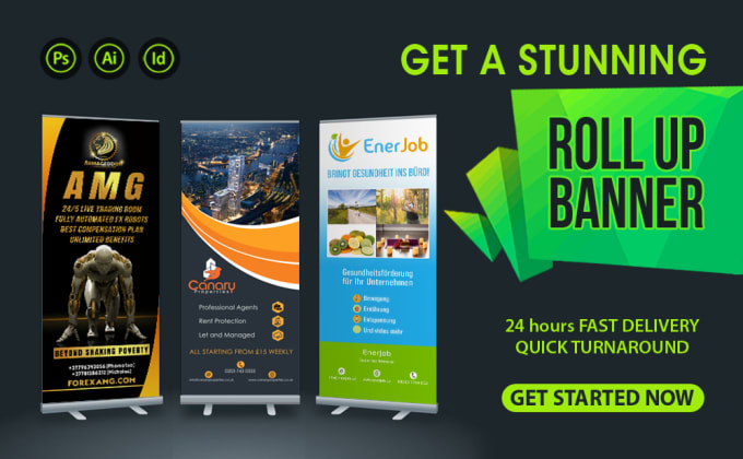 Gig Preview - Design roll up banner, event x stand banner, retractable banner with pro service