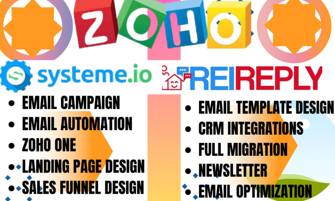 Gig Preview - Create zoho campaigns zoho one, zoho crm rei reply setup system io funnels