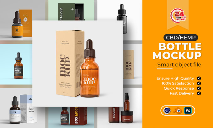 Gig Preview - Create realistic cbd, hemp bottle and box 3d mockup for amazon