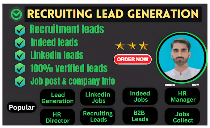 Gig Preview - Find recruitment leads from indeed linkedin, company info, email, HR details