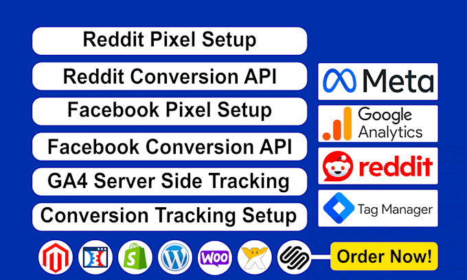 Gig Preview - Setup reddit pixel conversion API, facebook pixel, ga4 server side tracking, gtm