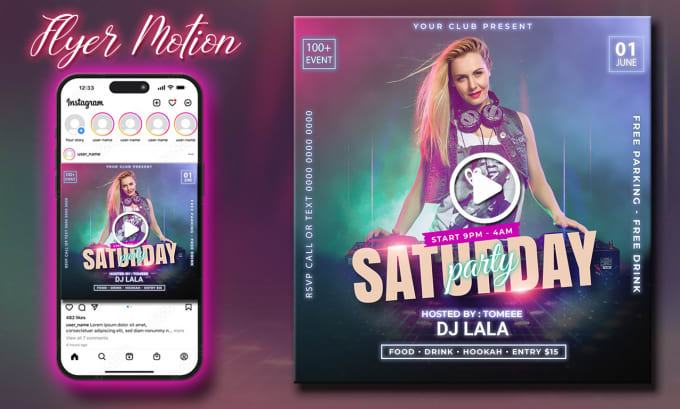 Gig Preview - Make motion flyer design birthday, party, event, and club