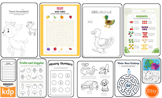 Gig Preview - Design kids activity book, kids coloring book and kdp work sheets