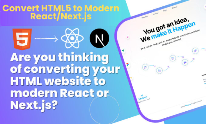 Gig Preview - Convert your HTML5 website to react js or next js