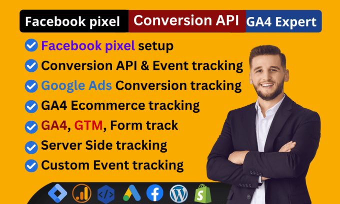 Gig Preview - Google ads conversion tracking setup ga4 analytics facebook pixel conversion api