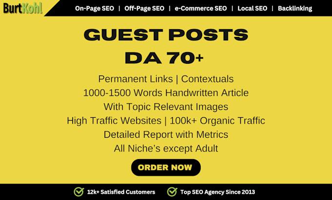 Gig Preview - Create unique dofollow guest post on da70 plus sites whitehat permanent backlink