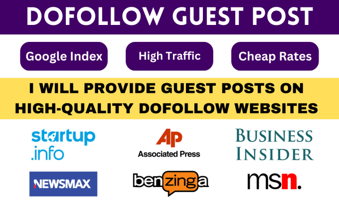 Gig Preview - Dofollow backlinks and guest post on high da dr websites