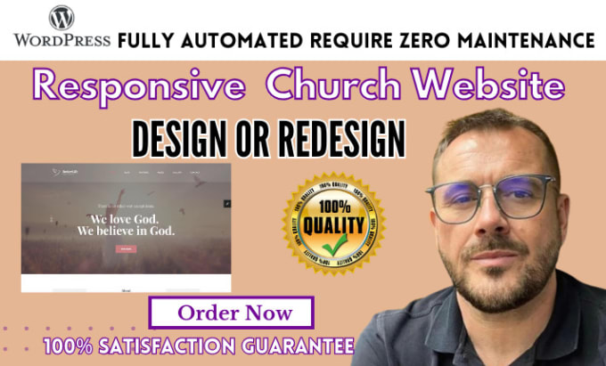 Gig Preview - Create, redesign a responsive church wordpress website, live stream website