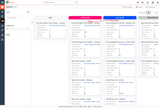 Gig Preview - Provide pipeline or kanban view extension for vtiger