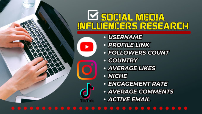 Gig Preview - Find best youtube tiktok instagram influencers list research for brand marketing