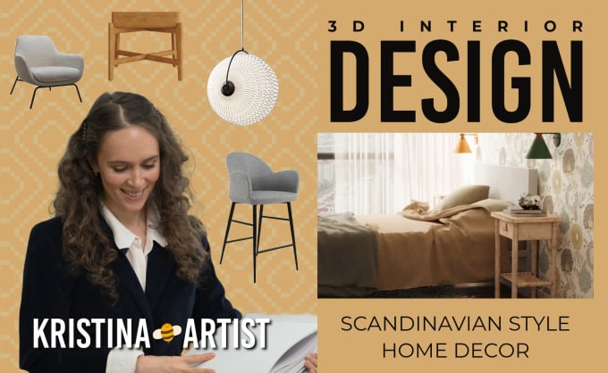 Gig Preview - Do 3d  interior design in scandinavian style or japandi