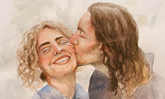 Gig Preview - Draw a beautiful couple watercolour portrait drawing