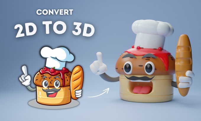 Gig Preview - Convert 2d to 3d model, logo, mascot, character for 3d print, game, or animation