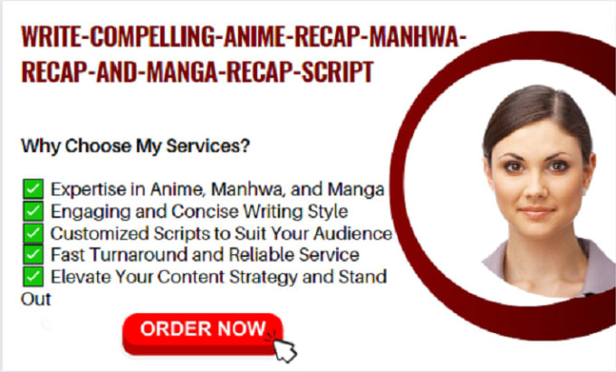 Gig Preview - Write compelling anime recap manhwa recap and manga recap script