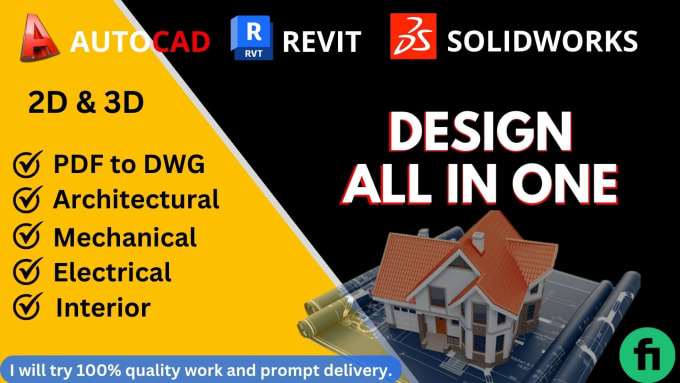 Gig Preview - Do 2d, 3d modeling, pdf to dwg in autocad and solidworks, 3ds max