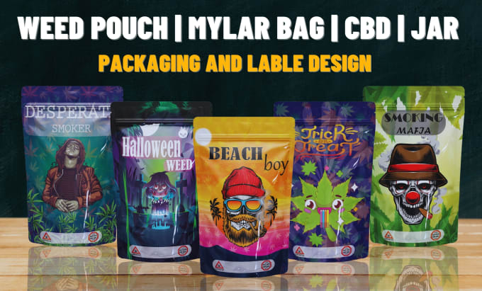 Gig Preview - Expert unique weed pouches, mylar bags, cbd labels, cannabis packaging design