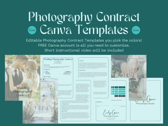 Gig Preview - Make you a stunning photography contract canva template to wow your clients