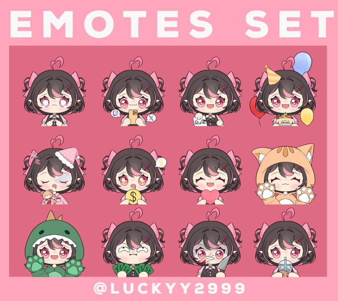 Gig Preview - Draw ych twitch emote set,19 emotes, for streamer and vtuber