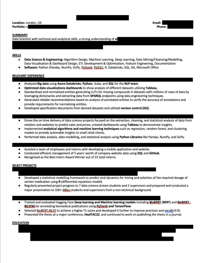 Gig Preview - Write data science, data analyst and business analyst resume soc cv