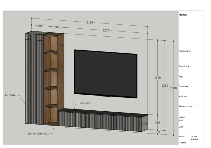 Gig Preview - Design for you a TV unit with 2d plans and elevations