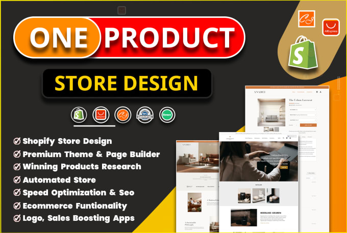 Gig Preview - Build shopify one product store, shopify landing page, single product store