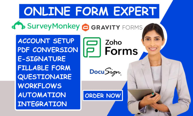 Gig Preview - Setup fillable pdf online form on contact google gravity form zoho survey monkey