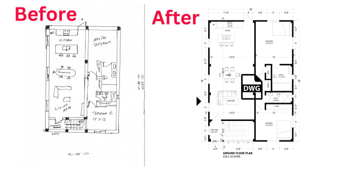 Gig Preview - Transform pdf, jpg, blueprint sketch to 2d cad, autocad, deg