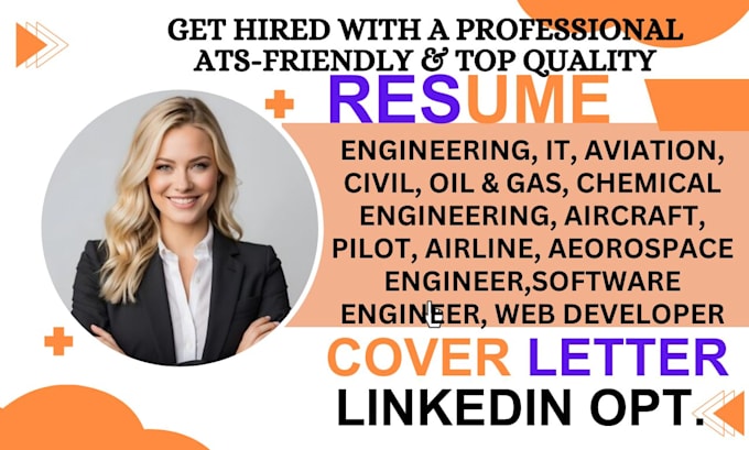 Gig Preview - Write engineering, software engineer, aviation, tech, pilot, aircraft, IT resume