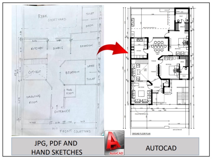 Gig Preview - Convert pdf to autocad and redraw floor plan