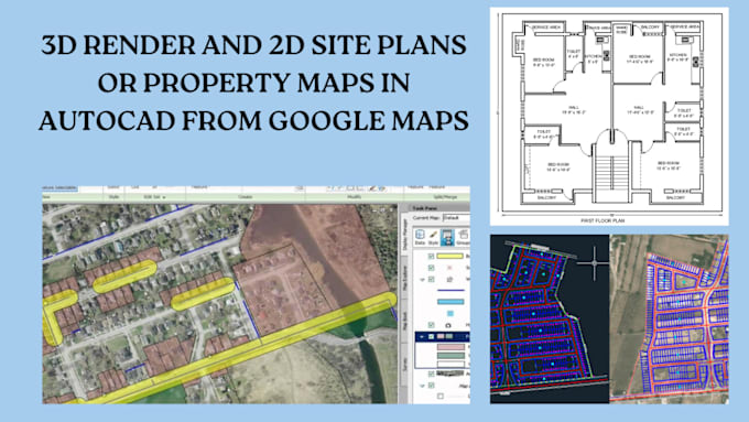 Gig Preview - Create 3d render or 2d site plans or property maps in autocad from google maps