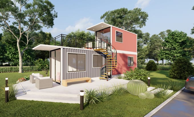 Gig Preview - Design 3d shipping container home, house, shop office apartment restaurant hotel